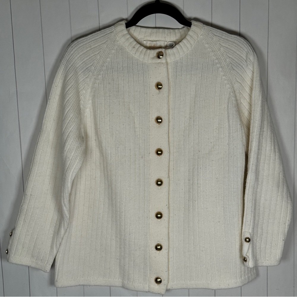 VTG Retro Classic Ivory Knit Cardigan Sweater Japan Made Elegant Modest Small